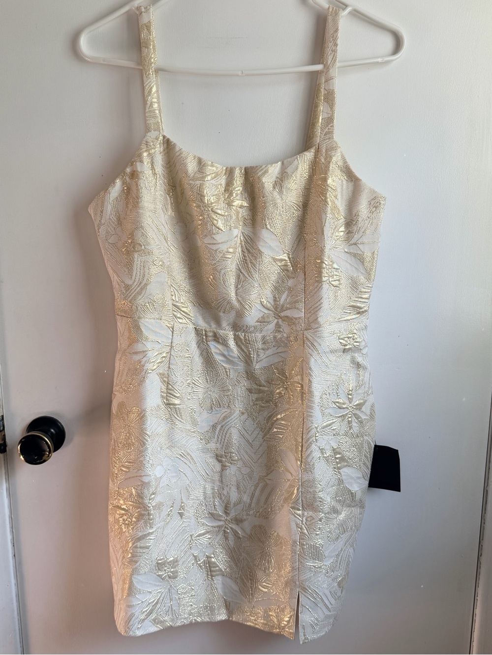 Shine for Us Cream Metallic Tropical Jacquard Mini Dress - Picture 2 of 4
